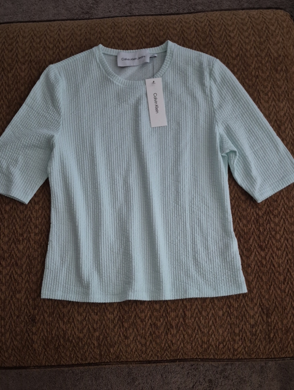 Calvin Klein Mint Ribbed Short Sleeve Crewneck Top